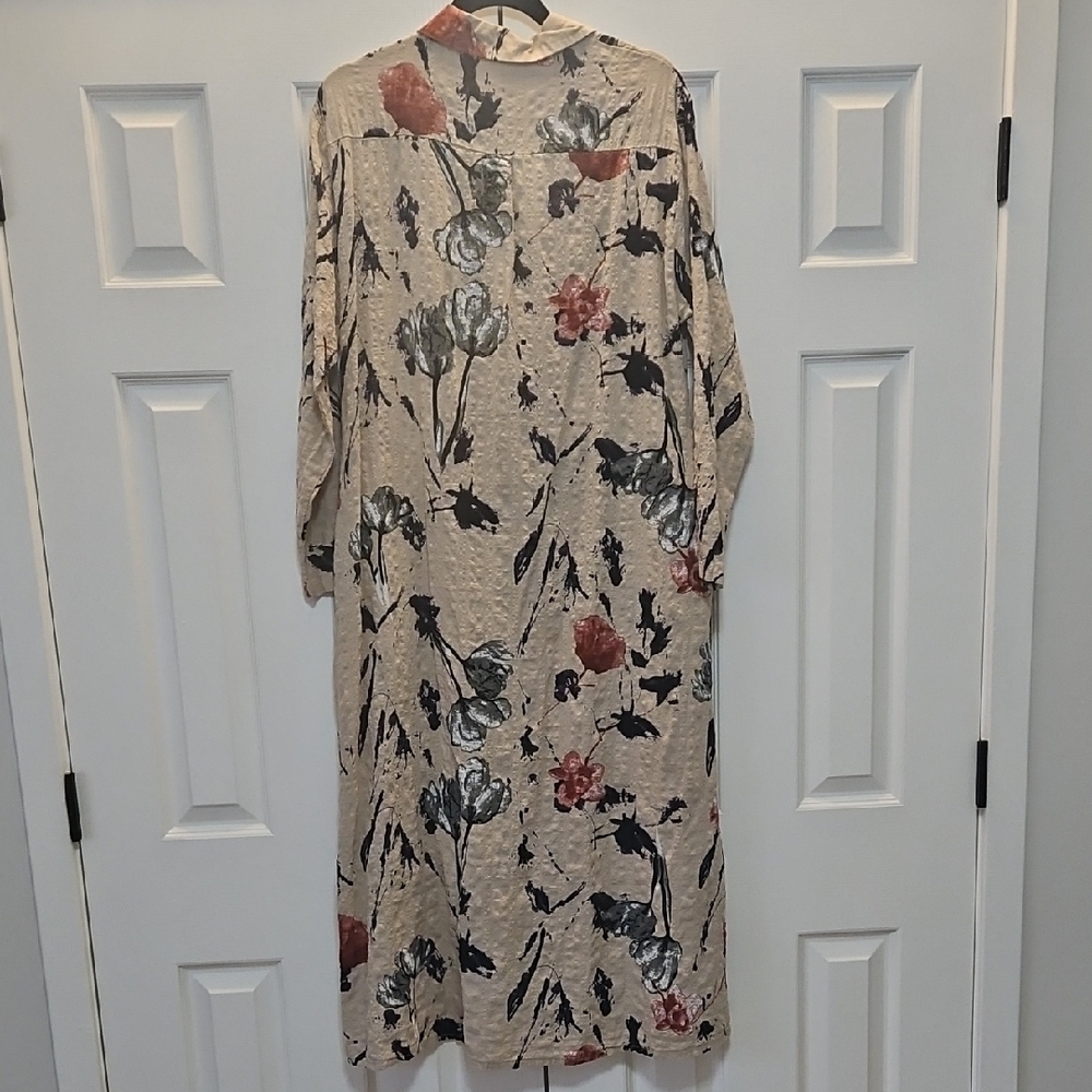 YMING Long Sleeve Button Down Shirt Dress A-Line Floral Print Maxi Dress L NEW - Picture 8 of 8